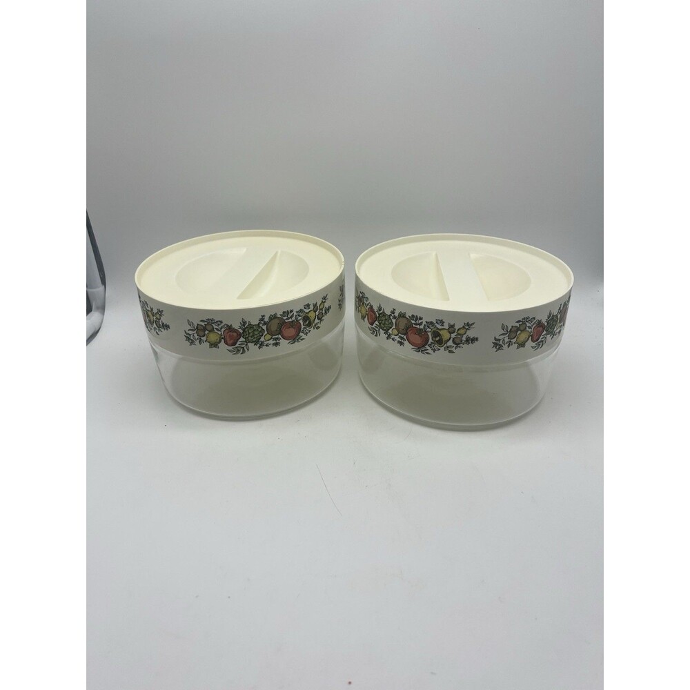 Vintage 1970s Pyrex "Spice Of Life" Glass Storage Containers With Lids, Set Of 2
